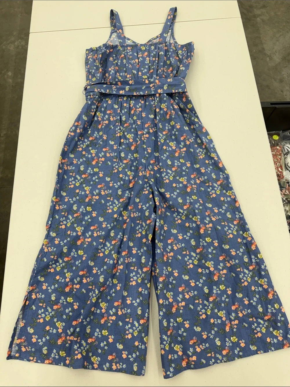Justice Blue Floral Girls' One-Piece Jumpsuit with Tie